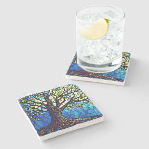 Posavasos De Piedra Mosaico de Vidrio Roto del Árbol de la Vida