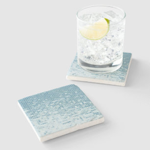 Posavasos De Piedra Mosaico degradado de píxeles azules
