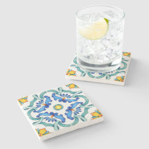 Mosaico Floral Azul de Mayólica Española
