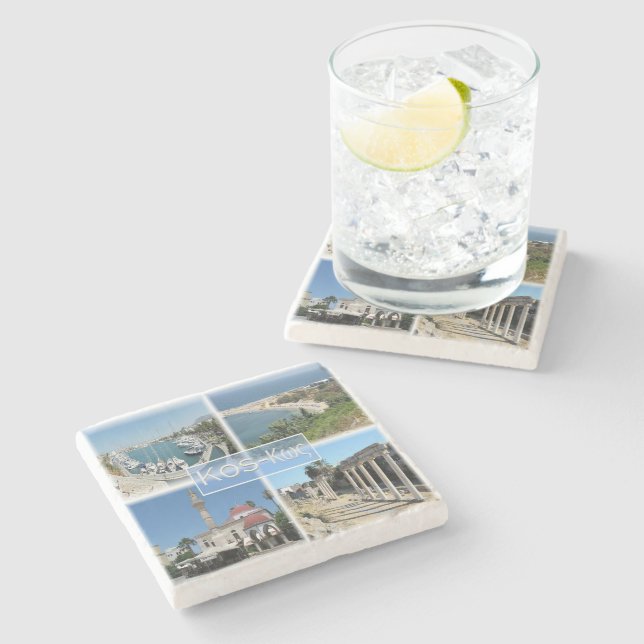 Posavasos De Piedra mosaico zGR020 de KOS, Grecia, Europa, (Lateral)