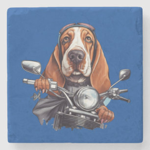 Posavasos De Piedra Motero canino genial, conductor de perro basset ho