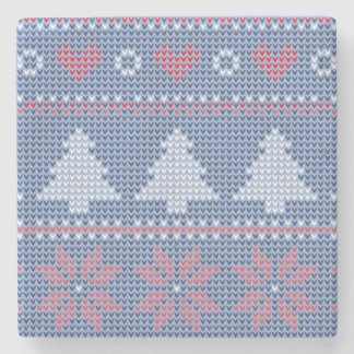 Posavasos De Piedra Motif de tricot de Noël Bleu