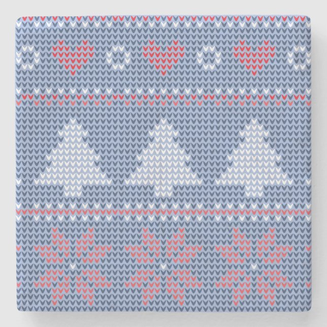 Posavasos De Piedra Motif de tricot de Noël Bleu (Anverso)