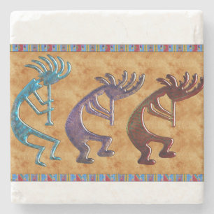 Posavasos De Piedra Motif nativo americano de Kokopelli 3D