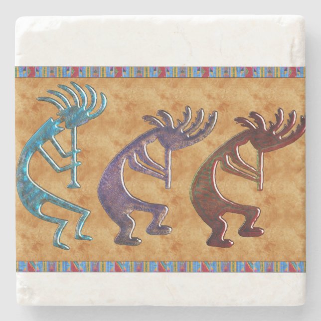 Posavasos De Piedra Motif nativo americano de Kokopelli 3D (Anverso)