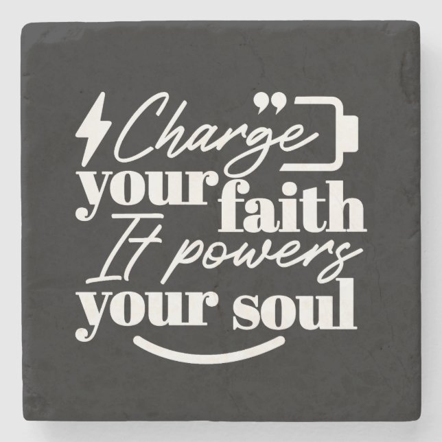 Posavasos De Piedra Motivational Christian Quote – Charge Your Faith (Anverso)