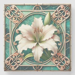 Posavasos De Piedra Motivo de Flor de Lis Art Nouveau Blanco