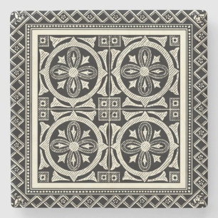Posavasos De Piedra Motivo de Mandala en blanco y negro por Vision Stu