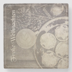 Posavasos De Piedra Motivo navideño vintage con galletas y café