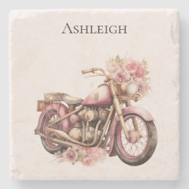 Posavasos De Piedra Motocicleta floral rosa