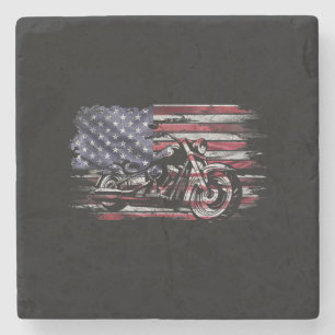 Posavasos De Piedra Motocicleta Vintage EEUU Bandera Retro Biker, Moto