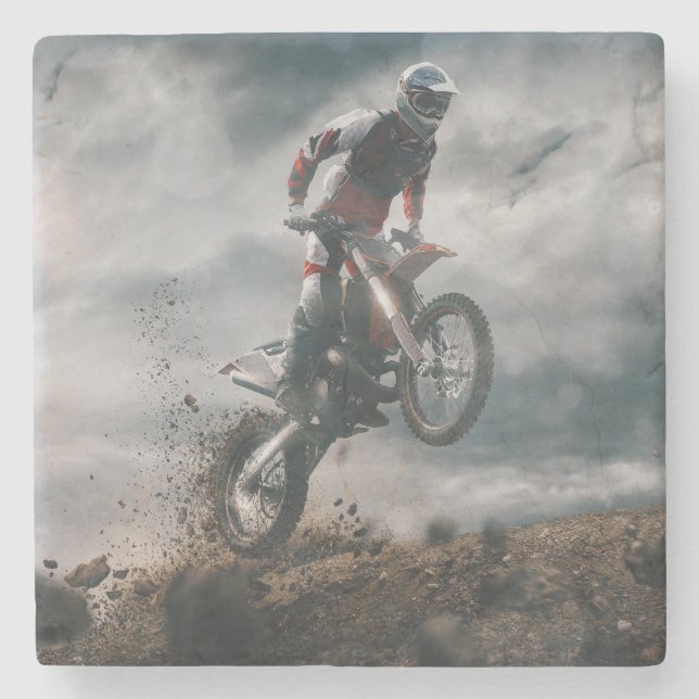Posavasos De Piedra Motocross rider (Anverso)