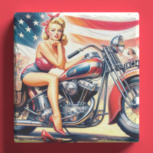 Posavasos De Piedra Motorciclo Retro Pin Up