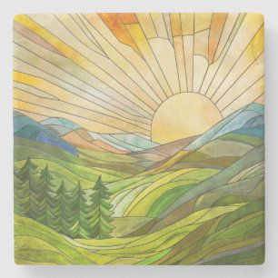 Posavasos De Piedra Mountain Sunrise Mosaic Digital Art