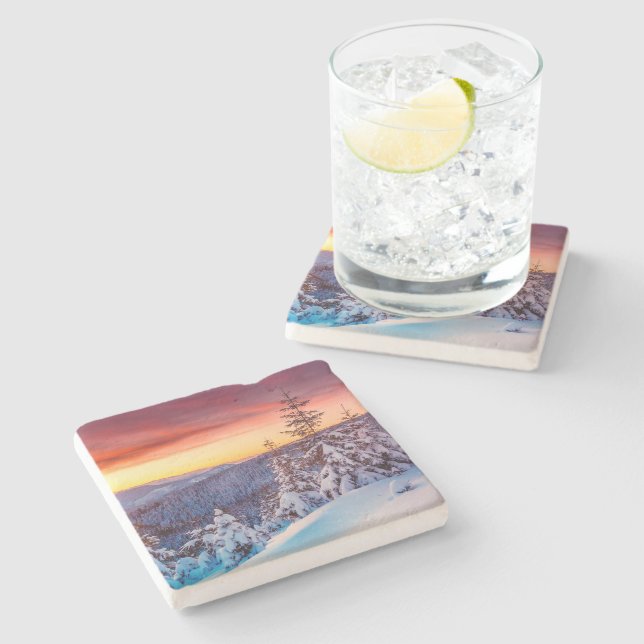 Posavasos De Piedra Mountain Sunset Stone Coaster (Lateral)