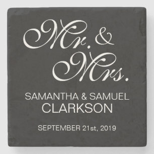 Posavasos De Piedra MR y MRS personalizados. Favoritos de la boda blan