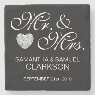 Posavasos De Piedra MR y MRS personalizados. Favoritos de la boda blan