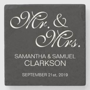 Posavasos De Piedra MR y MRS personalizados. Favoritos de la boda blan