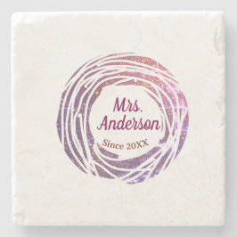 Posavasos De Piedra Mrs name pink mauve border since year wedding brid