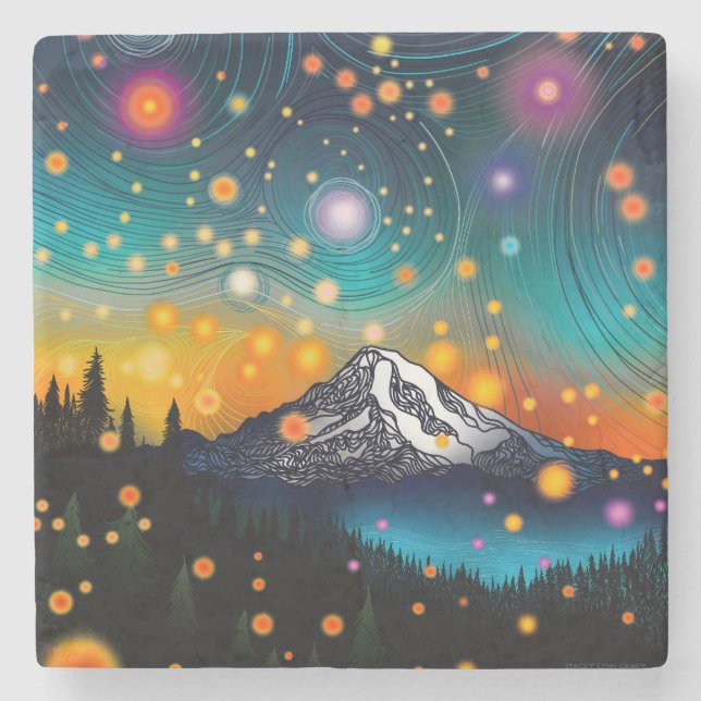 Posavasos De Piedra Mt. Rainier Starry Sky (Anverso)