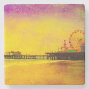 Posavasos De Piedra Muelle de Santa Mónica amarillo y morado