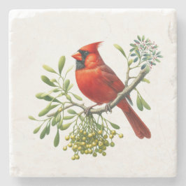 Posavasos De Piedra Muérdago festivo de cardenal rojo