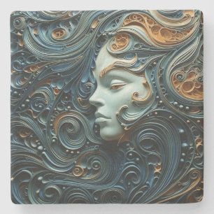 Posavasos De Piedra Mujer a la luz de la luna Arte 3D