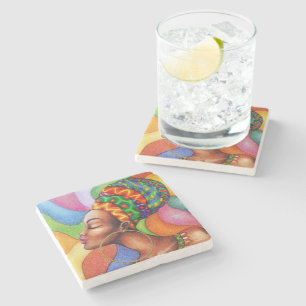 Posavasos De Piedra Mujer africana con tejidos tradicionales de cera