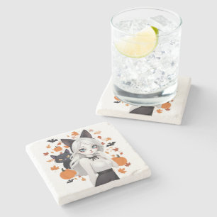 Posavasos De Piedra Mujer animosa con gato negro.