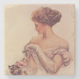 Posavasos De Piedra Mujer bonito sosteniendo un gatito (por Harrison F