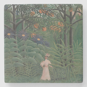 Posavasos De Piedra Mujer caminando en un bosque exótico, Henri Rousse