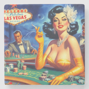 Posavasos De Piedra Mujer de Casino Vintage