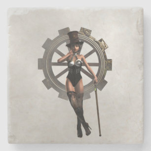 POSAVASOS DE PIEDRA MUJER DE STEAMPUNK CON EL PRÁCTICO DE COSTA DEL