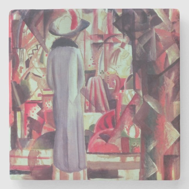 Posavasos De Piedra Mujer delante de una ventana iluminada grande (Anverso)