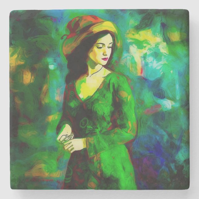 Posavasos De Piedra Mujer en Gorra (Anverso)