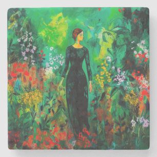 Posavasos De Piedra Mujer en la hermosa pradera verde