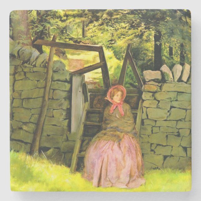Posavasos De Piedra Mujer esperando (por John Everett Millais) (Anverso)