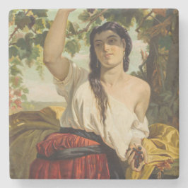 Posavasos De Piedra Mujer italiana recogiendo uvas (cosecha de verano)