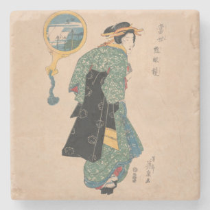 Posavasos De Piedra Mujer japonesa kimono cortesana obra de arte
