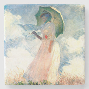 Posavasos De Piedra Mujer Monet con una sombrilla a la izquierda