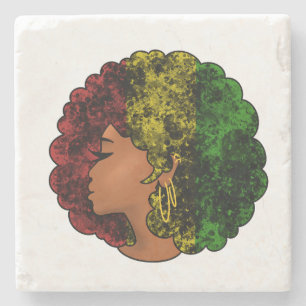 Posavasos De Piedra Mujer negra rasta afro rojo amarillo verde