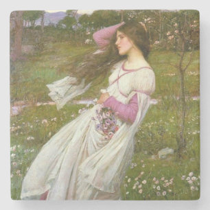 Posavasos De Piedra Mujer recolectando flores en el viento