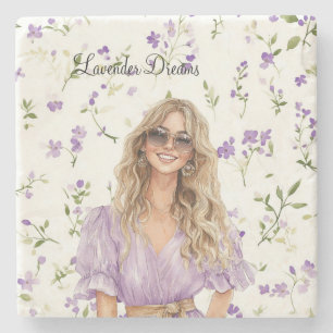 Posavasos De Piedra Mujer Rubia Vestido Lavanda Sueños Floral