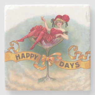 Posavasos De Piedra Mujer Victoriana Feliz con Champán Rojo