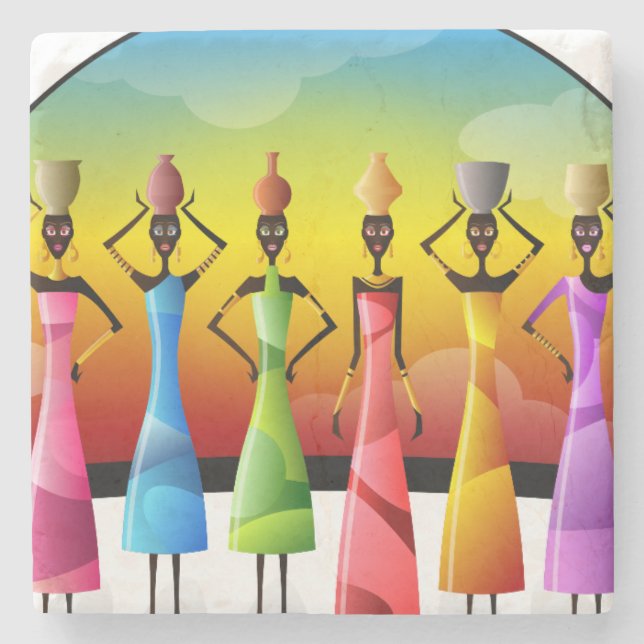 Posavasos De Piedra Mujeres africanas con alfarería en la cabeza (Anverso)