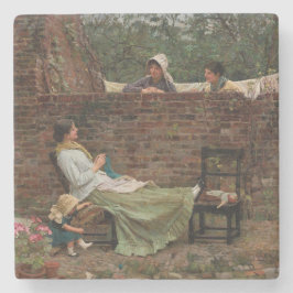 Posavasos De Piedra Mujeres Chateando sobre la pared del jardín (Gossi