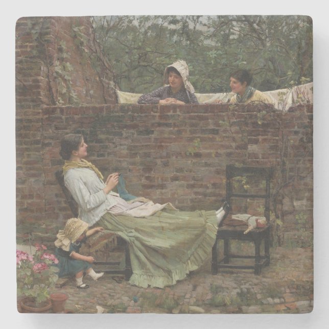 Posavasos De Piedra Mujeres Chateando sobre la pared del jardín (Gossi (Anverso)