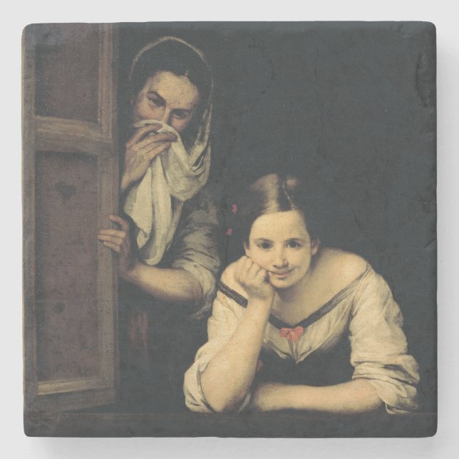 Posavasos De Piedra Mujeres de Galicia en la ventana, 1670 (Anverso)
