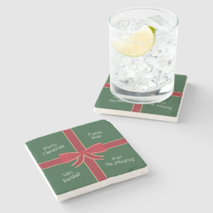 Posavasos De Piedra Múltiples idiomas Feliz Navidad Rojo y Verde
