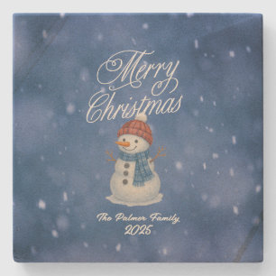 Posavasos De Piedra Muñeco de Nieve Caprichoso Feliz Navidad